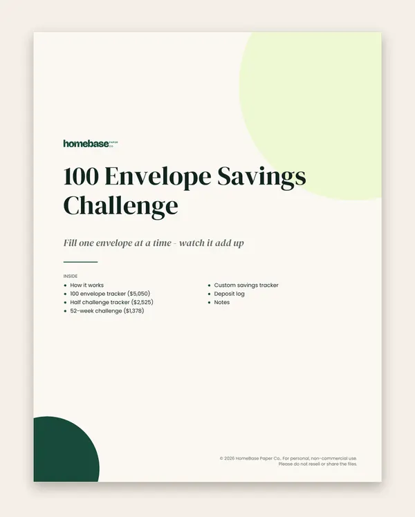 100 Envelope Savings Challenge: Page 1 of 8