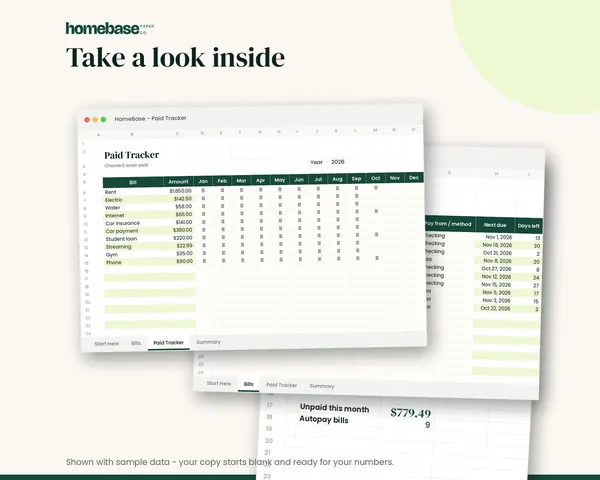Bill Tracker Spreadsheet – page preview