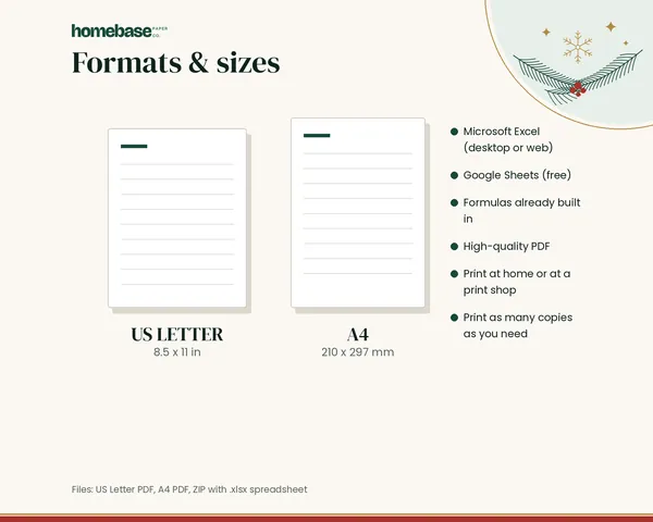 Christmas Budget & Gift Planner – formats and sizes