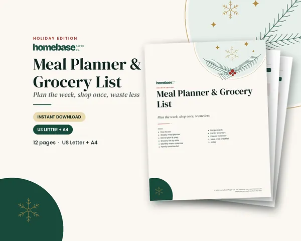 Included in the Holiday Season Bundle: Meal Planner & Grocery List (Holiday Edition)