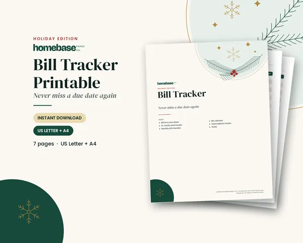 Included in the Holiday Season Bundle: Bill Tracker Printable (Holiday Edition)