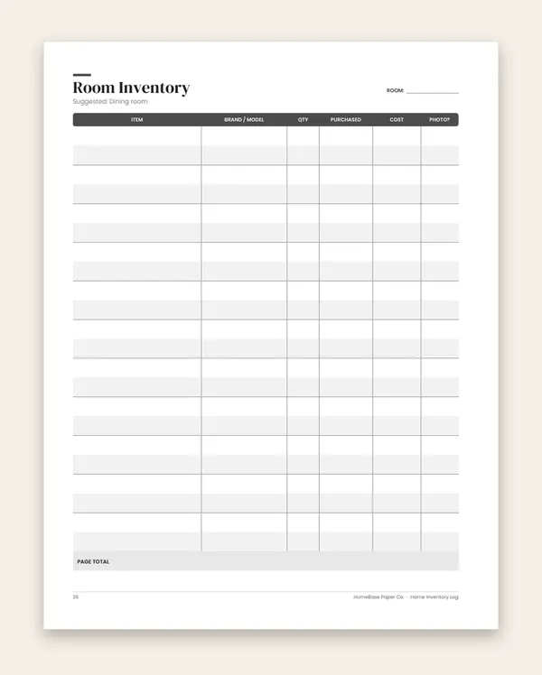 Home Inventory Log (Paperback) – inside: Page 26 of 120