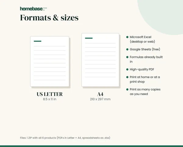 Home Management Bundle – formats and sizes