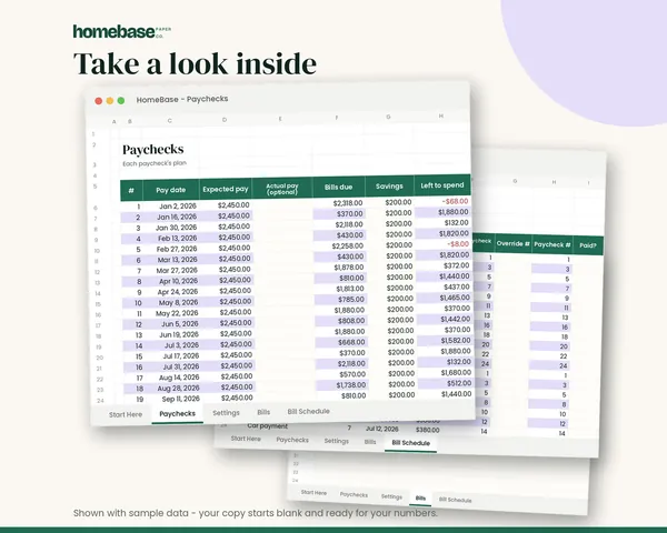 Paycheck Budget Spreadsheet – page preview