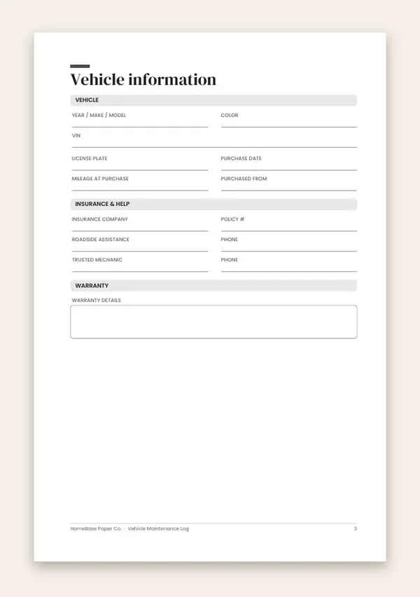 Vehicle Maintenance Log (Paperback): Page 3 of 120