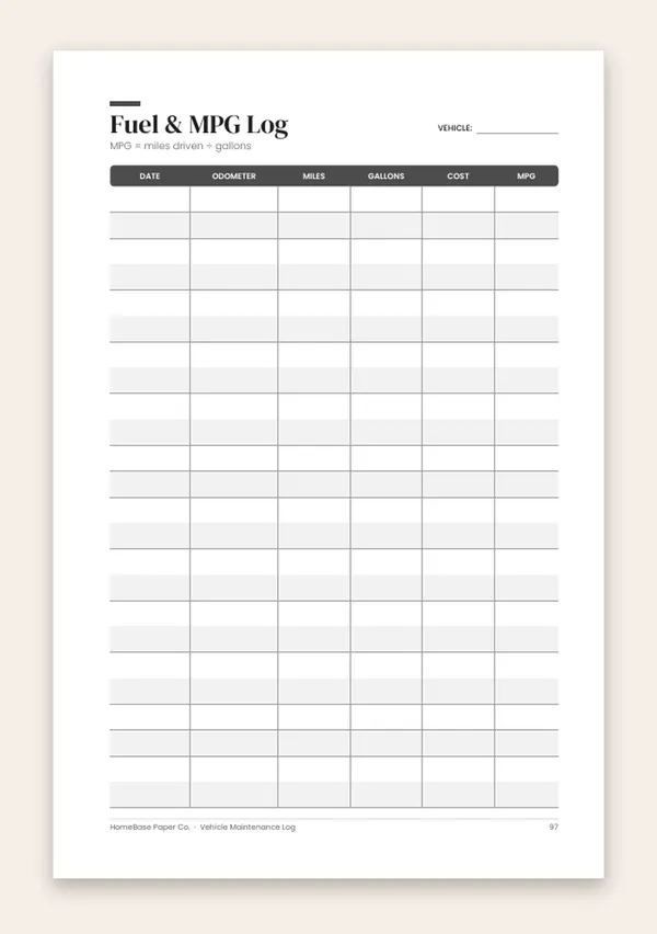 Vehicle Maintenance Log (Paperback): Page 97 of 120