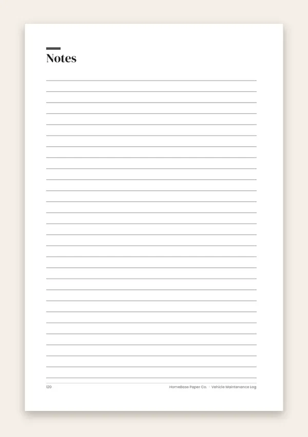 Vehicle Maintenance Log (Paperback): Page 120 of 120