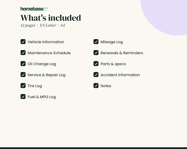 Vehicle Maintenance Log – what's included